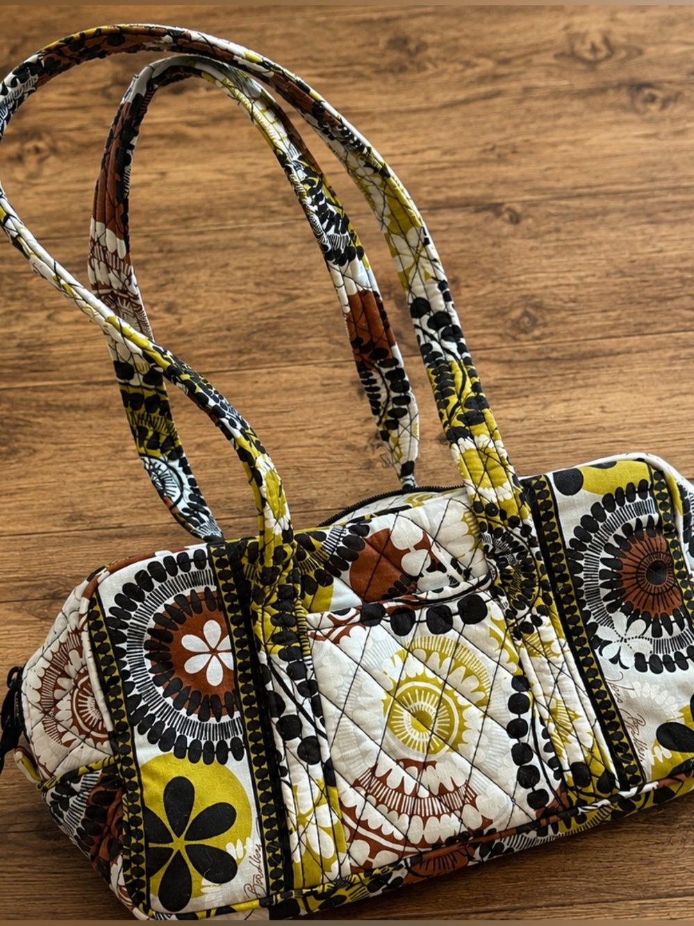 Vera Bradley Cocoa Moss Barrel Bag Quilted Shoulder Handbag Retired Print